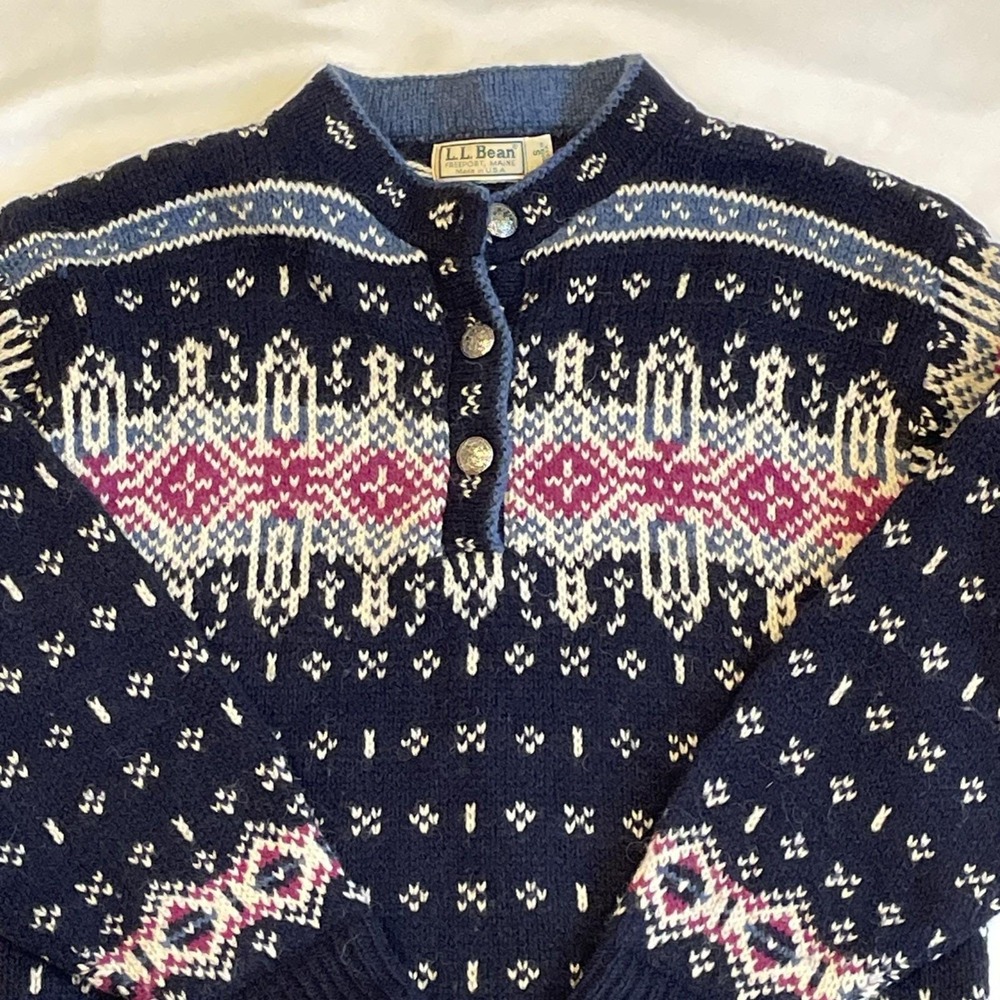 Vintage Women's LL Bean Fair Isle Wool Sweater S Ski Lodge Gorpcore Made In USA - Picture 2 of 14